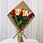 Mix Roses Bouquet in Jute Wrapping