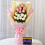 Pink & White Roses & Dairy Milk Combo