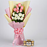 Pink & White Roses & Ferrero Rocher Box