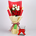 Red & White Roses Bouquet with Glass Vase