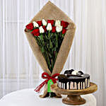 Red & White Roses with Choco Cream Cake