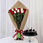 Red & White Roses with Truffle Cake
