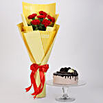 6 Red Carnations & Chocolate Cake
