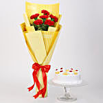 6 Red Carnations & Pineapple Cake