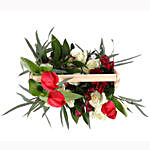 Mixed Flowers Wooden Handle Basket