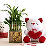 2 Layer Lucky Bamboo In Thank You Vase With Teddy Bear