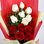 Red & White Roses Bouquet with Glass Vase