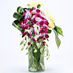 Mixed Flowers Cylindrical Glass Vase
