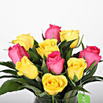 Pink & Yellow Roses Vase with Dairy Milk Silk