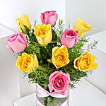 Pink & Yellow Roses Vase with Truffle Cake
