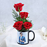 Red Roses in Personalised Black Mug