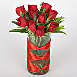 Red Roses Vase & Dairy Milk Silk Combo