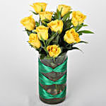 Yellow Roses Vase & Pineapple Cake Combo
