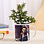 White Personalised Mug With Jade Plant