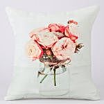 Flowers In The Vase Printed White Cushion Cover