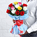 Colourful 12 Mixed Roses Bouquet