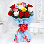 Colourful 12 Mixed Roses Bouquet