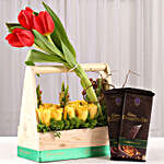 Basket of Roses & Tulips with Bournville