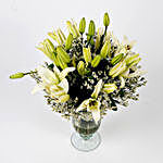 White Lilies & Limoniums Glass Vase