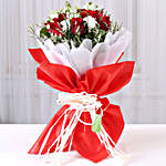 Red Roses & White Limoniums Bouquet