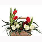 Mixed Flowers Wooden Handle Basket