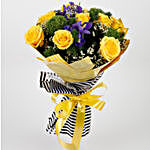 Yellow Roses Blue Iris Bouquet