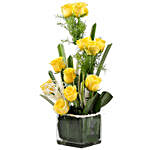 Yellow Paradise- 12 Yellow Roses In Glass Vase