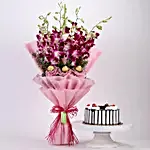 Chocolaty Orchids Bouquet & Black Forest Cake