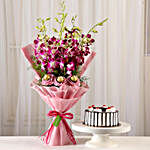 Chocolaty Orchids Bouquet & Black Forest Cake