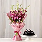 Chocolaty Orchids Bouquet & Truffle Cake
