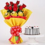 Chocolaty Red Roses & Black Forest Cake Combo