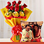 Chocolaty Red Roses Picture Cushion Combo