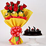 Chocolaty Red Roses & Truffle Cake Combo