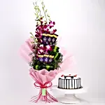 Purple Orchids Posy & Black Forest Cake