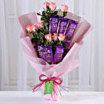 9 Pink Roses Silk Chocolate Bouquet