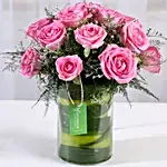 15 Pink Roses Vase Arrangement