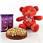 Dry Cake With Teddy Bear & Chocolates Combo