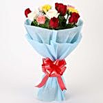 Colourful 12 Mixed Roses Bouquet