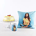 Photo Cushion, Mug & Butterscotch Cake Combo For Her