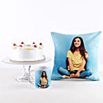 Photo Cushion, Mug & Pineapple Cake Combo For Her