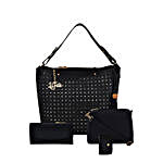 LaFille Designer Black Handbag Set