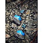 Floral Blue Meenakari Jhumki Earrings