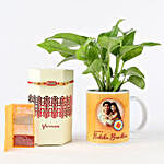 Money Plant In Personalised Mug & Beaded Rakhi