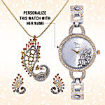Personalised Watch & Designer Peacock Pendant Set