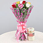 Cheerful Mixed Roses Bouquet & Rakhi