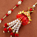 Lumba & Pearl Rakhi With Red Roses Bouquet