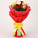 Cheerful Mixed Roses Bunch & Designer Rakhi