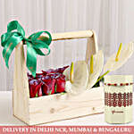 Basket Of Red & White Blooms With Pearl Rakhi