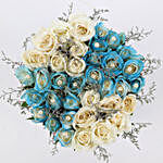 Blue & White Roses Box With Pearl Rakhi