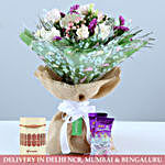 Resplendent Flower Bouquet With Chocolates & Rakhi